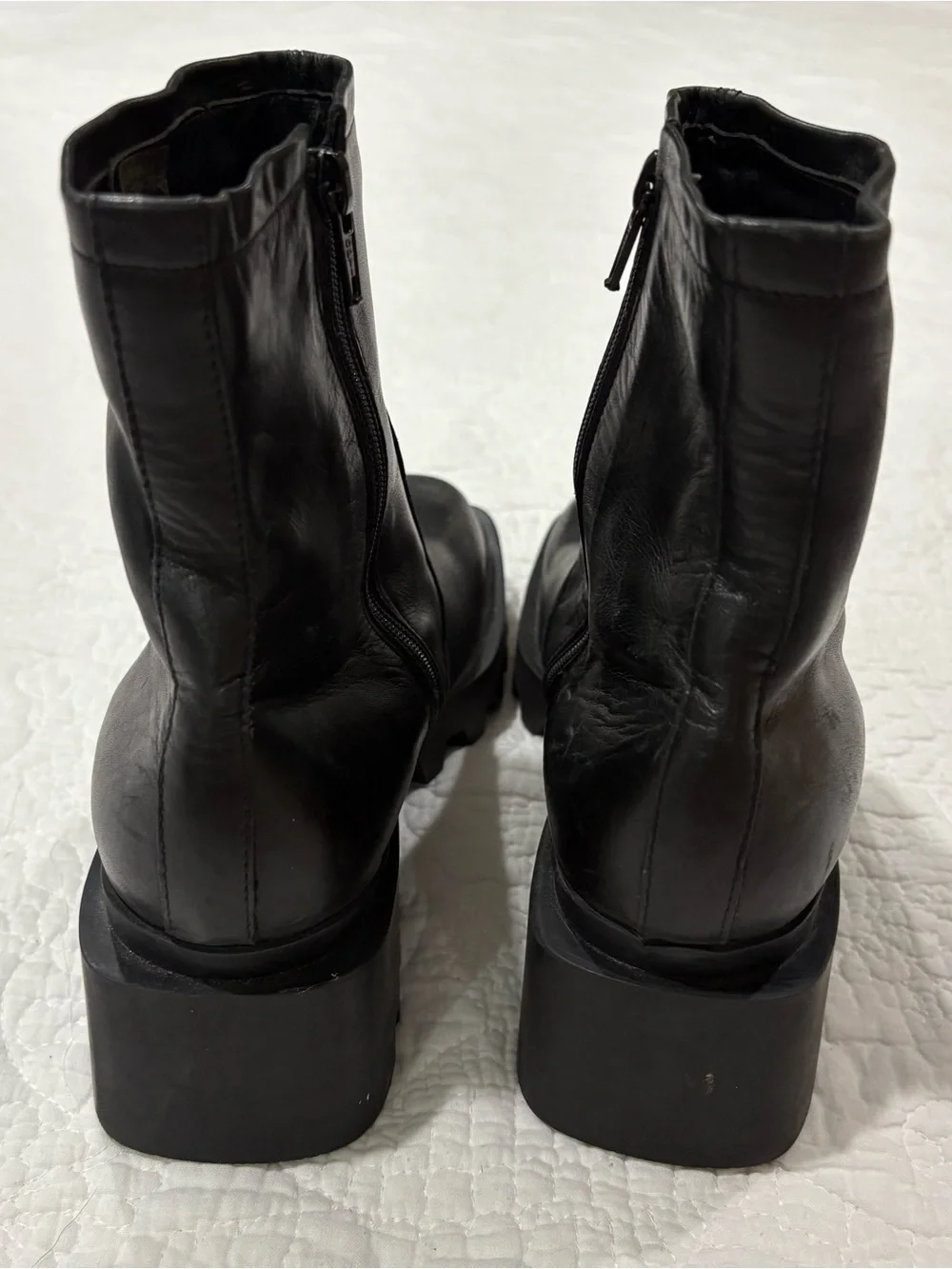 VTG Y2K GUESS Made in Italy Black Leather Chunky Boots Square Toe US 7.5 Punk